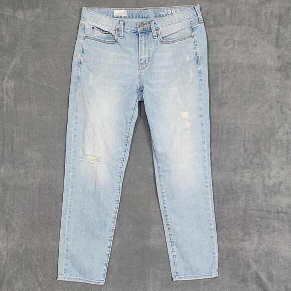 Gap 1969 Jeans Sexy Boyfriend Size 28 Stretchy Light Wash Distressed - Picture 1 of 10